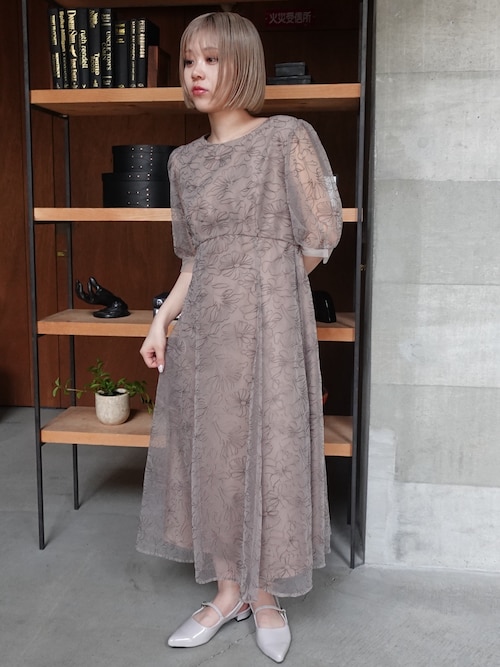 セール】刺繍レースラウンドウエスト切り替えワンピースドレス＜大きい