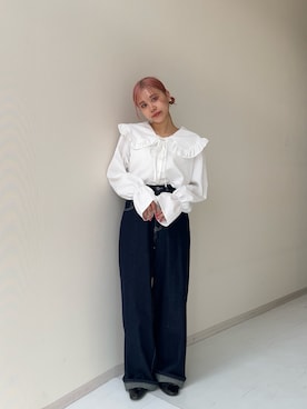 「袖フリル」｜KAYAさん（レディース・153cm）の秋コーディネート