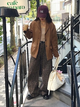 「アイテム（テーラードジャケット、イエロー系）」を使った、senaさん（レディース・158cm）の秋コーディネート