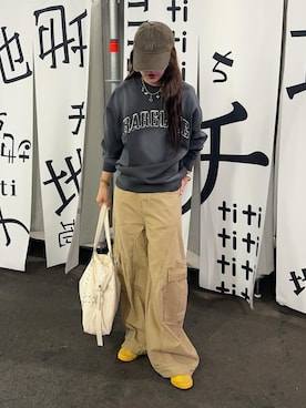 「アイテム（カーゴパンツ）」を使った、senaさん（レディース・158cm）の秋コーディネート