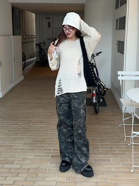 「アイテム（カーゴパンツ）」を使った、senaさん（レディース・158cm）の夏コーディネート