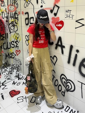 「アイテム（カーゴパンツ）」を使った、senaさん（レディース・158cm）の夏コーディネート