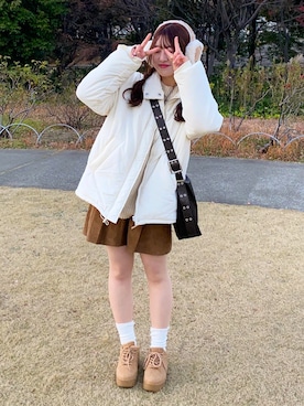 「Happy John（ハッピージョン）のアイテム（ジャケット/アウター）」を使った、senaさん（骨格ウェーブ・レディース・158cm）の冬コーディネート