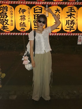 「Judin（ジュディン）のDouble waist cargo pants【JD】（カーゴパンツ、ベージュ系）」を使った、senaさん（レディース・158cm）の夏コーディネート