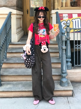 「hazyl（ヘイジル）のstitch curve pants / ステッチカーブパンツ（デニムパンツ、ブラウン系）」を使った、senaさん（レディース・158cm）の春コーディネート