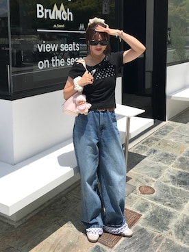 「ROLAROLA（ロラロラ）のアイテム（デニムパンツ、ブルー系）」を使った、senaさん（レディース・158cm）の夏コーディネート