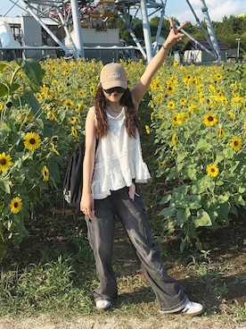 「アイテム（帽子）」を使った、senaさん（レディース・158cm）の夏コーディネート