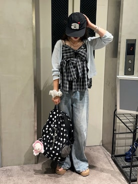 「aeae（エーイーエーイー）のアイテム（キャップ）」を使った、senaさん（レディース・158cm）の夏コーディネート