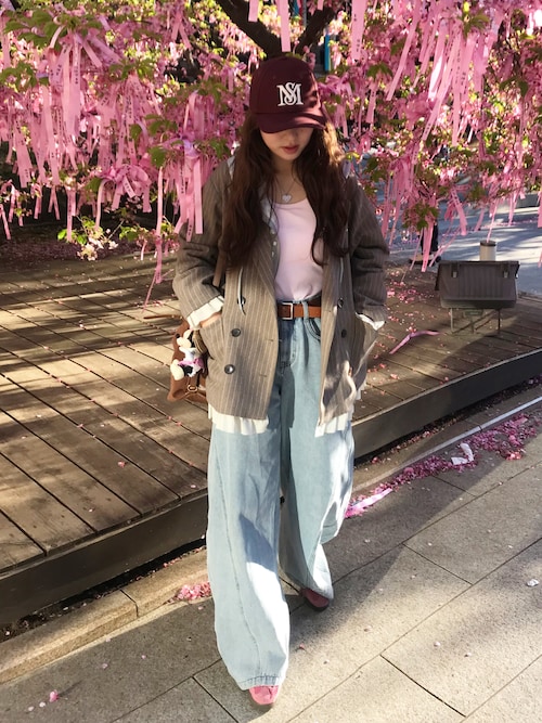 hazyl ワイドデニムパンツ セール】side stitch wide denim / ローライズワイドデニム（デニム