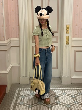 「SONA（ソナ）のアイテム（トップス、グリーン系）」を使った、senaさん（レディース・158cm）の夏コーディネート