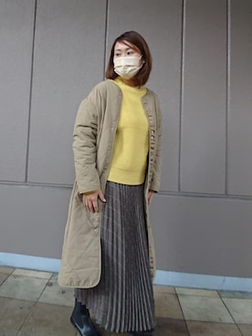 「Green　Parks（グリーンパークス）のアイテム（ノーカラーコート）」を使った、智さん（レディース・160cm）の冬コーディネート