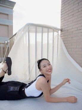 「通勤穿搭」｜「アイテム（チューブトップ）」を使った、54noraさん（レディース・168cm）の夏コーディネート