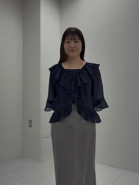 「URBAN RESEARCH ROSSO（アーバンリサーチロッソ）のシアーフリルブラウス（シャツ/ブラウス、ブルー系）」を使った、ayanoさん（レディース・150cm）の春コーディネート