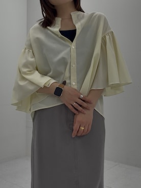 「URBAN RESEARCH ROSSO（アーバンリサーチロッソ）の『一部WEB限定カラー』UVカットウォッシャブルリネン混ブラウス（シャツ/ブラウス、イエロー系）」を使った、ayanoさん（レディース・150cm）の春コーディネート