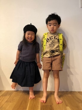 「quoti use fith（クゥオティ　ユース　フィス）のアイテム（ワンピース/ドレス）」を使った、sakuuu.fuuuさん（キッズ・90cm）の春コーディネート