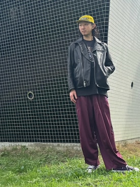 「アイテム（ライダースジャケット）」を使った、ぴ(●・▽・●)さん（メンズ・182cm）の秋コーディネート