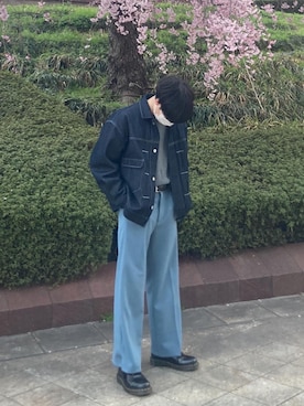 「WYM LIDNM（ウィム バイ リドム）のアイテム（デニムジャケット）」を使った、asahi011さん（メンズ・161cm）の春コーディネート
