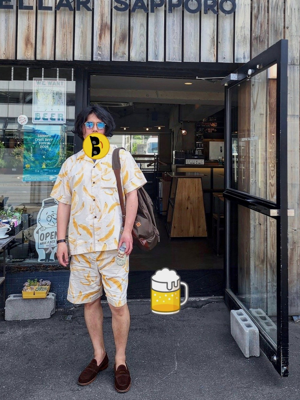 「BONFANTIのアイテム（バックパック/リュック、ブラウン系）」を使った、ちょっと三角さん（メンズ・173cm）の夏コーディネートの1枚目の写真