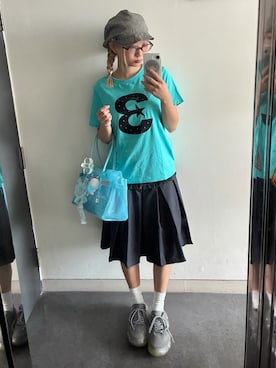 「BAUF（バウフ）の3ロゴドットスリムフィットTシャツ[ミントブルー]（Tシャツ/カットソー、その他）」を使った、meriさん（レディース・148cm）の夏コーディネート