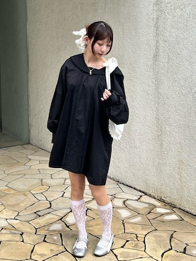 「hugi（ハギ）のPIN TUCK SAILOR BLOUSE/ピンタックセーラーブラウス（シャツ/ブラウス、ブラック系）」を使った、meriさん（レディース・148cm）の春コーディネート
