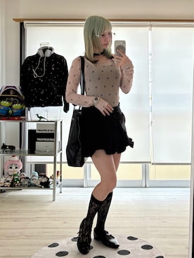 「VIOLETTA（ヴィオレッタ）のモノグラム柄シアーボディスーツ（その他トップス、ベージュ系）」を使った、meriさん（レディース・148cm）の夏コーディネート