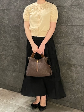 「URBAN RESEARCH（アーバンリサーチ）のプリーツティアードスカート（スカート、ブラック系）」を使った、maiさん（レディース・164cm）の春コーディネート