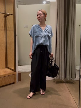 「Jena espace merveilleux(ジェナ エスパスメルヴェイユ)のタックイージーパンツ(その他パンツ、ブラック系)」を使った、つっちぃさん(レディース・168cm)の夏コーディネート