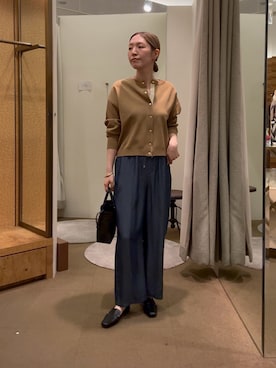 「Jena espace merveilleux(ジェナ エスパスメルヴェイユ)の袖ビハイメッシュカーディガン(ニット/セーター、イエロー系)」を使った、つっちぃさん(レディース・168cm)の夏コーディネート