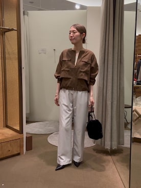 「Jena espace merveilleux(ジェナ エスパスメルヴェイユ)のレイヤー風シアーブルゾン(ベスト、ブラウン系)」を使った、つっちぃさん(レディース・168cm)の夏コーディネート