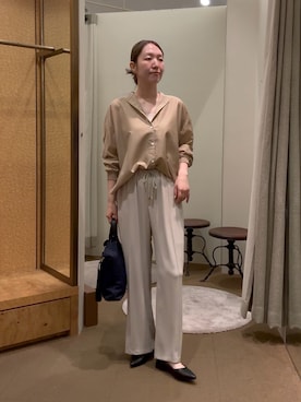 「Jena espace merveilleux(ジェナ エスパスメルヴェイユ)のバックフリルブラウス(シャツ/ブラウス、ベージュ系)」を使った、つっちぃさん(レディース・168cm)の夏コーディネート