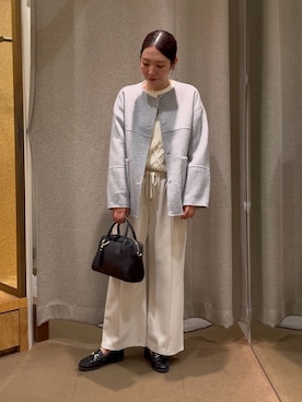 「アイテム（ノーカラージャケット）」を使った、つっちぃさん（レディース・168cm）の冬コーディネート