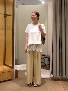 「Jena espace merveilleux（ジェナ　エスパスメルヴェイユ）の【ジェナの定番】ビッグ変形Tシャツ（Tシャツ/カットソー、ホワイト系）」を使った、つっちぃさん（レディース・168cm）の春コーディネート