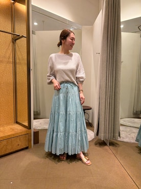 「Jena espace merveilleux（ジェナ　エスパスメルヴェイユ）のペーパーヤーンルーズニット（ニット/セーター、グレー系）」を使った、つっちぃさん（レディース・168cm）の春コーディネート
