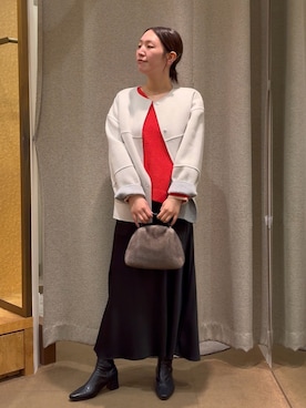 「アイテム（ノーカラージャケット）」を使った、つっちぃさん（レディース・168cm）の冬コーディネート