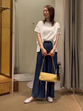 「Jena espace merveilleux（ジェナ　エスパスメルヴェイユ）の【お気に入り件数1万人突破！】ビッグ変形Tシャツ（Tシャツ/カットソー、ホワイト系）」を使った、つっちぃさん（レディース・168cm）の春コーディネート