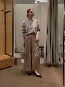 「Jena espace merveilleux(ジェナ エスパスメルヴェイユ)の袖ビハイメッシュカーディガン(ニット/セーター、グレー系)」を使った、つっちぃさん(レディース・168cm)の夏コーディネート