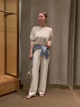 「Jena espace merveilleux(ジェナ エスパスメルヴェイユ)のスパンコールメッシュニット(ニット/セーター、ホワイト系)」を使った、つっちぃさん(レディース・168cm)の夏コーディネート
