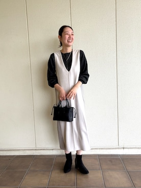 「アイテム（トートバッグ、ブラック系）」を使った、つっちぃさん（レディース・168cm）の秋コーディネート