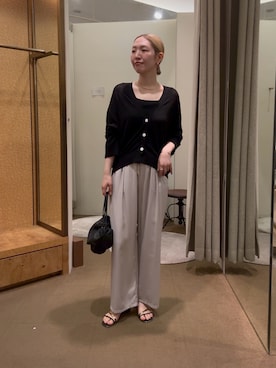 「Jena espace merveilleux(ジェナ エスパスメルヴェイユ)の接触冷感シアーカーディガン(カーディガン/ボレロ、ブラック系)」を使った、つっちぃさん(レディース・168cm)の夏コーディネート