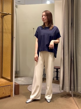 「Jena espace merveilleux（ジェナ　エスパスメルヴェイユ）の【お気に入り件数1万人突破！】ビッグ変形Tシャツ（Tシャツ/カットソー、ブルー系）」を使った、つっちぃさん（レディース・168cm）の春コーディネート