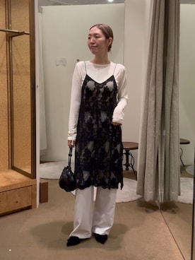 「Jena espace merveilleux(ジェナ エスパスメルヴェイユ)の〈8/15インスタライブご紹介アイテム〉【PalinkA/パリンカ】レース刺繍キャミワンピース(ワンピース、ブラック系)」を使った、つっちぃさん(レディース・168cm)の夏コーディネート