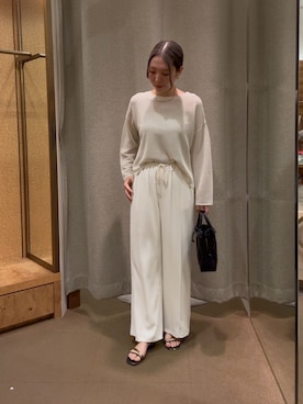 「Jena espace merveilleux(ジェナ エスパスメルヴェイユ)のスパンコールメッシュニット(ニット/セーター、ホワイト系)」を使った、つっちぃさん(レディース・168cm)の夏コーディネート