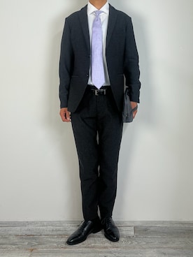 「アイテム（ネクタイ、パープル系）」を使った、MONSIEUR NICOLEさん（メンズ・175cm）の秋コーディネート