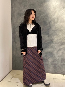 「レイヤード」｜「アイテム（その他アウター）」を使った、園田愛さん（レディース・145cm）の秋コーディネート