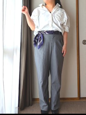 「GU（ジーユー）のアイテム（シャツ/ブラウス、ホワイト系）」を使った、chiroruさん（レディース・151cm）の春コーディネート