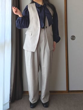 「GU（ジーユー）のアイテム（シャツ/ブラウス、ブルー系）」を使った、chiroruさん（レディース・151cm）の春コーディネート
