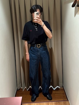 「ITEMS URBANRESEARCH（アイテムズ アーバンリサーチ）のU.S. POLO ASSN　天竺ヘンリーTシャツ（Tシャツ/カットソー、ブラック系）」を使った、komaさん（メンズ・173cm）の夏コーディネート