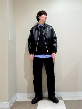 「アイテム（ライダースジャケット）」を使った、komaさん（メンズ・173cm）の秋コーディネート