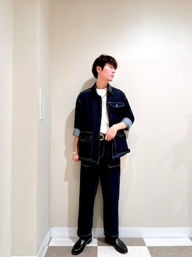 「アイテム（カバーオール）」を使った、komaさん（メンズ・173cm）の秋コーディネート