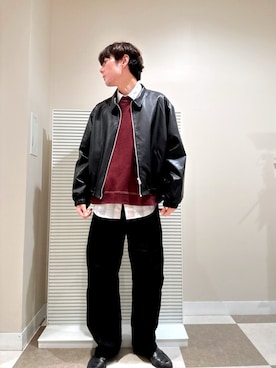 「アイテム（ライダースジャケット）」を使った、komaさん（メンズ・173cm）の秋コーディネート